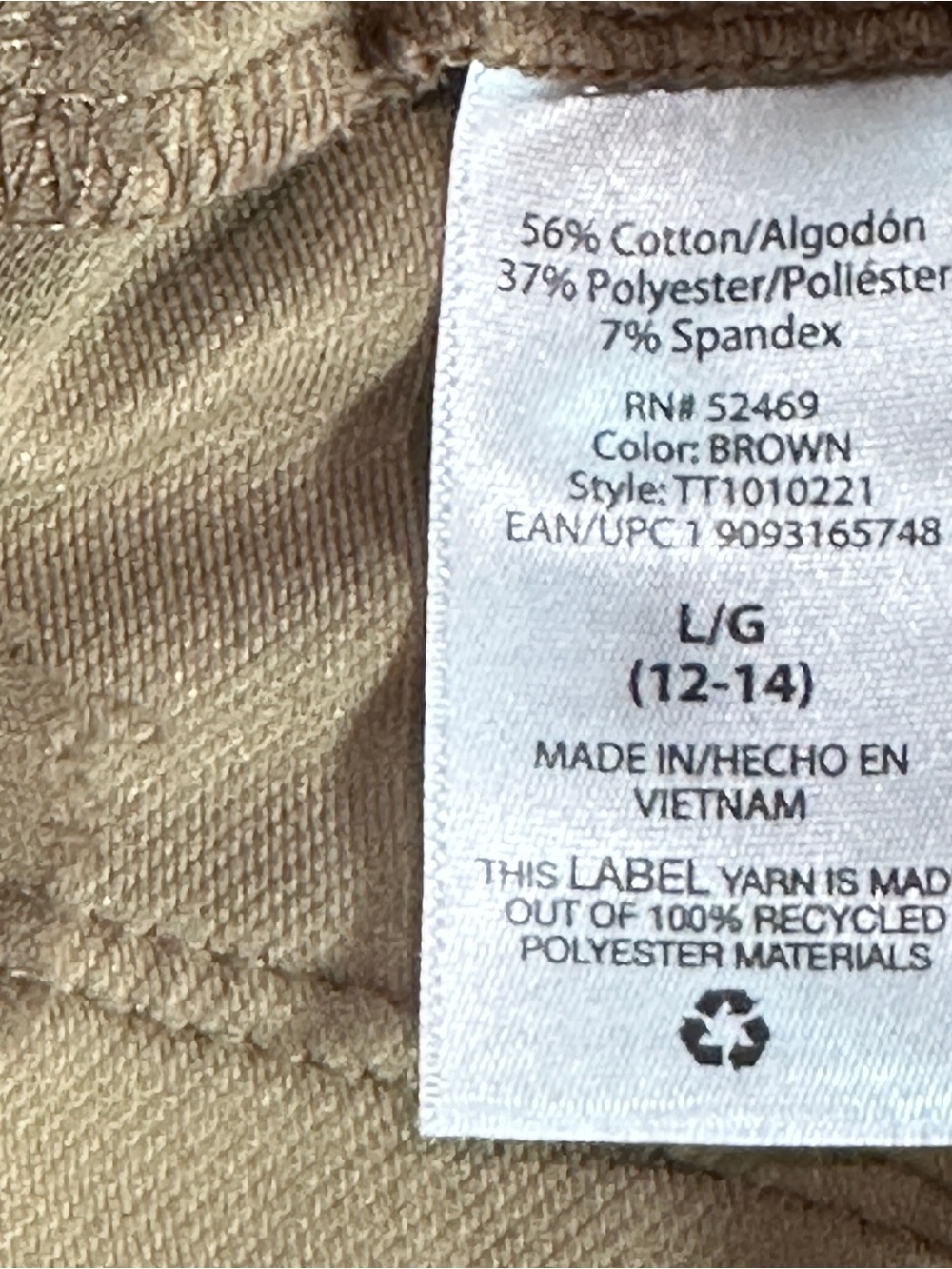 Time and Tru Brown Pull-On Stretch Capri Pants L 12-14 Cotton Blend - Picture 7 of 9